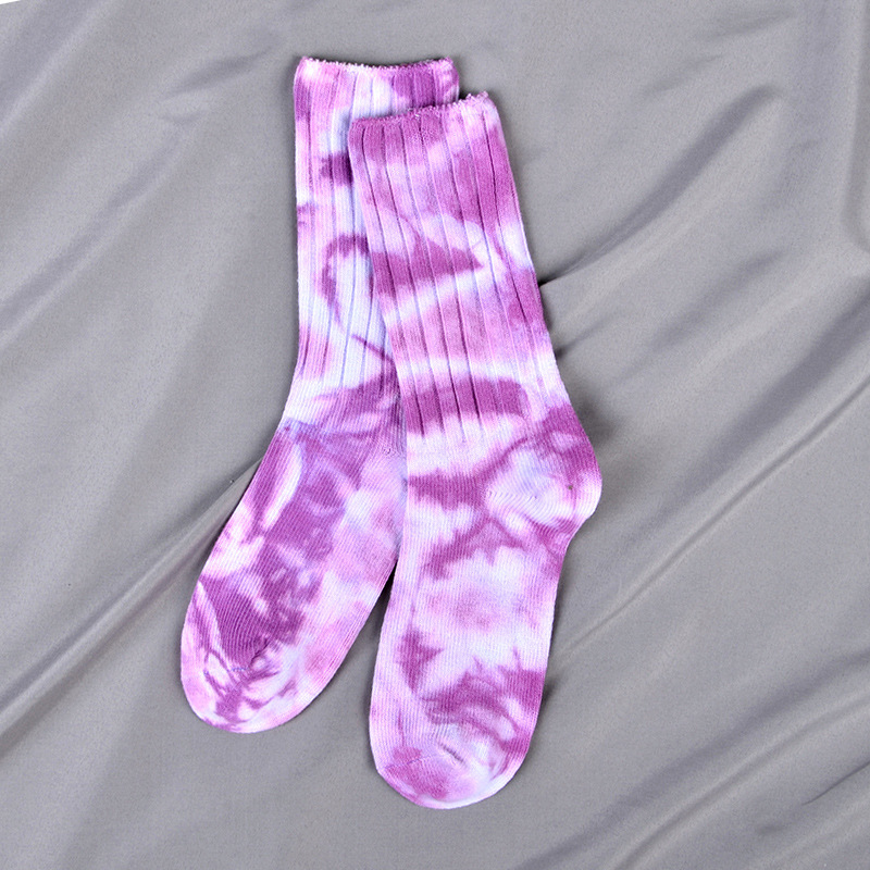 Tie Dye Crew Socks Thick Line Colorful Socks Cotton Autumn Winter Socks